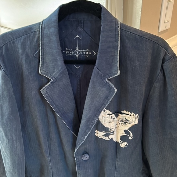 Positano Men’s Blue Raw Hem Blazer Size Large - Picture 3 of 11
